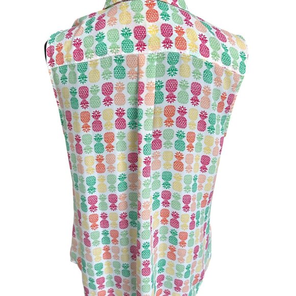 Talbots Medium Pineapple Multicolor Sleeveless Button Blouse - Picture 4 of 5